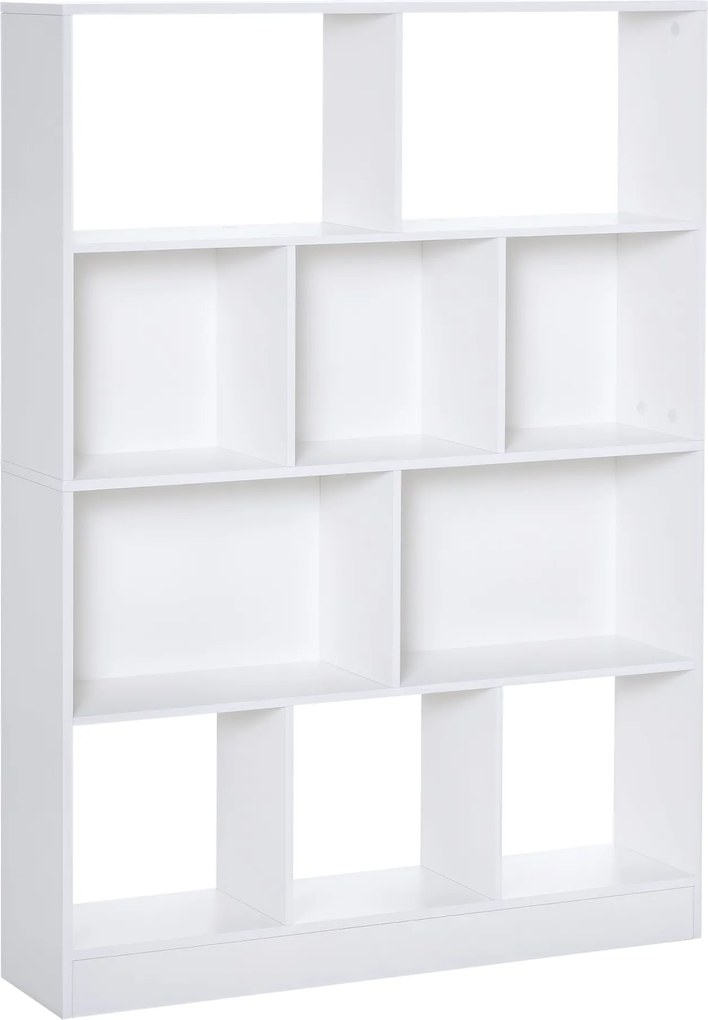 HOMCOM 4-Szintes Könyvespolc 10 Rekesszel, Többfunkciós Tárolópolc Könyvekhez és Növényekhez 100x23.8x140 cm Fehér | Aosom