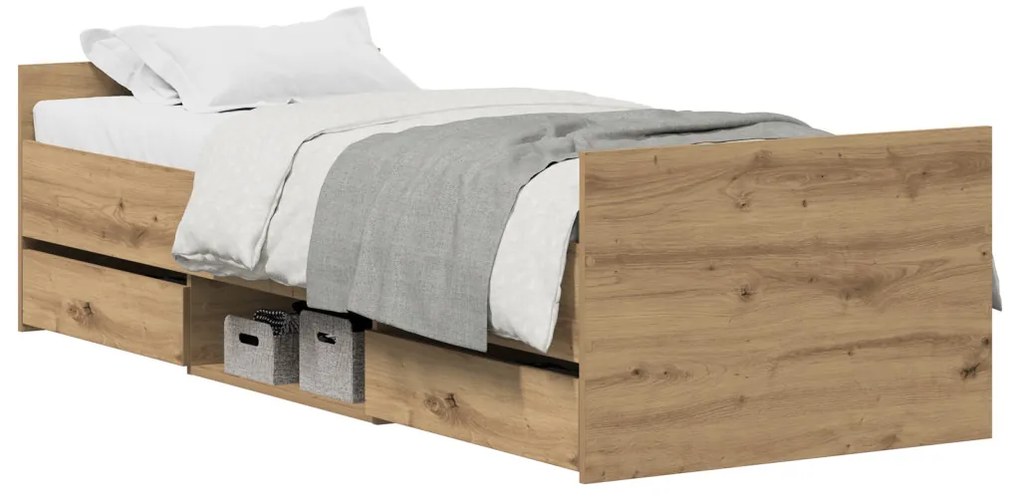 Ágykeret Matrac Nélkül Szerelt Tölgy 75x190 cm Szerelt Fa