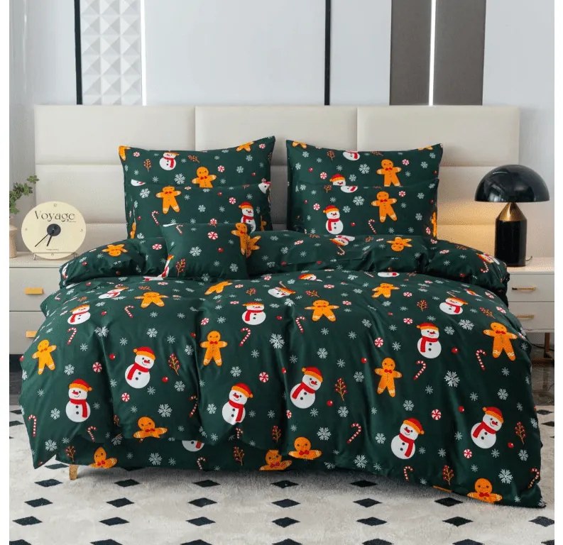 Flanel Mikroszálas ágyneműhuzat HÓEMBER ÉS MÉZESKALÁCS zöld Ágyneműhuzat mérete: 2 db 70 x 90 cm | 200 x 220 cm