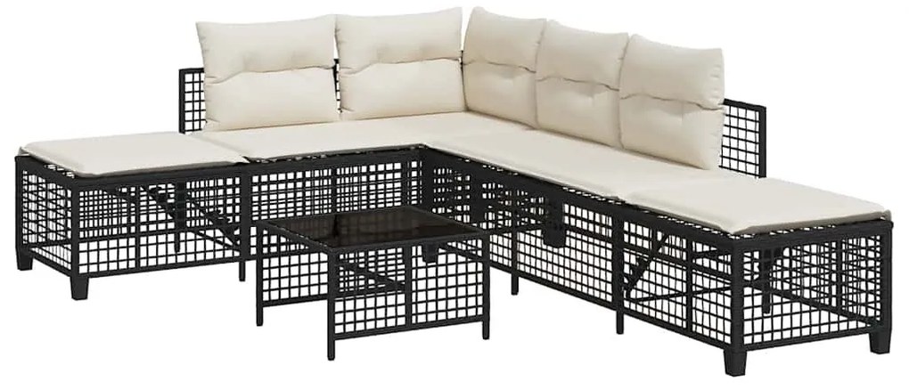 3 részes fekete polyrattan kerti sarokkanapé garnitúra párnával