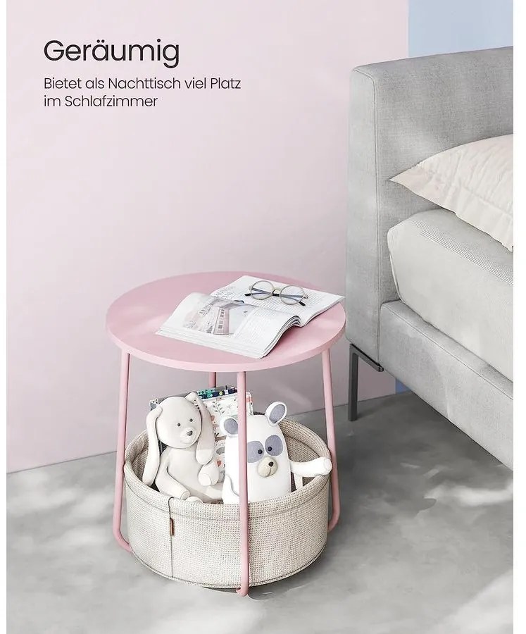 Kerek asztal, kis dohányzóasztal, pasztell rózsaszín-fehér