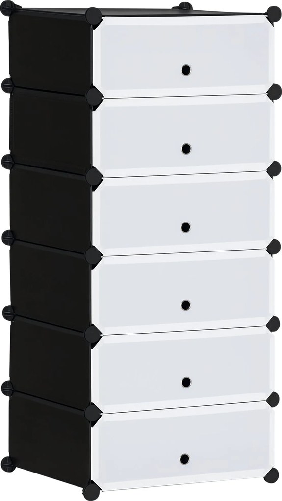 HOMCOM Műanyag Cipőtartó Polc 6 Pár Cipőhöz, Cipődoboz Előszobába, DIY Moduláris Polc, Cipőtároló Fekete+Fehér 49 x 36,5 x 108 cm | Aosom