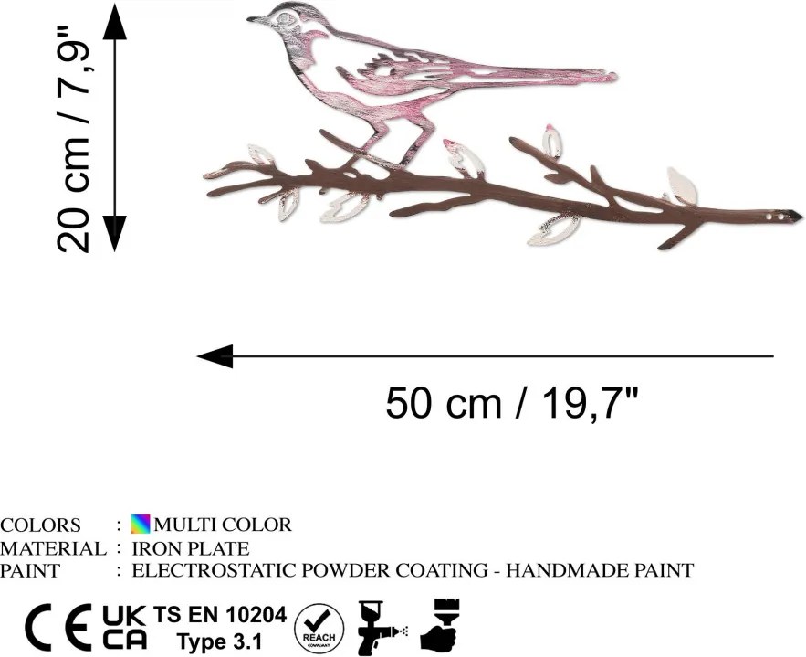 Bird fém kerti dísztárgy, 20×50 cm – TR565TNL1394