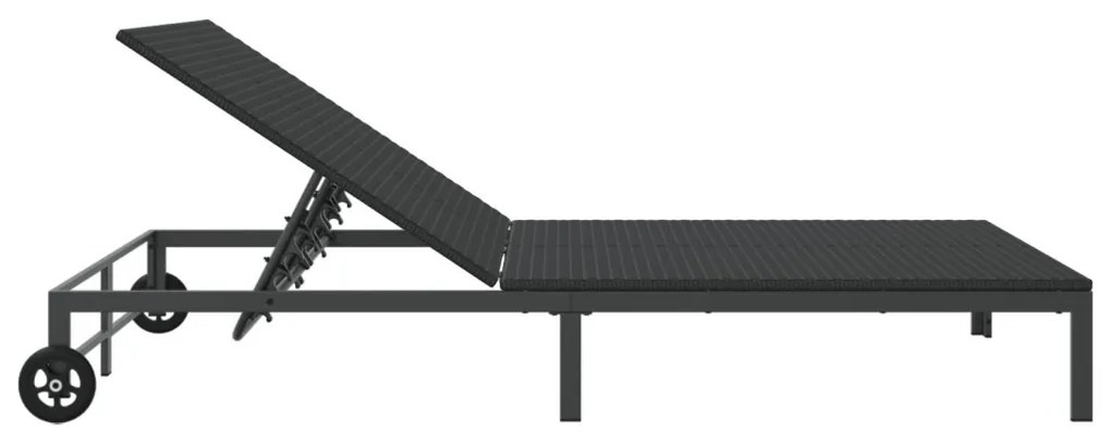 Napozóágy Párnákkal és Kerekekkel 2 Személyes Fekete Poli Rattan