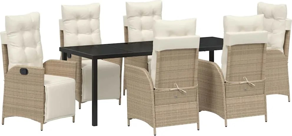 vidaXL Kert étkező szett párnával 7 pcs Bézs polirattan