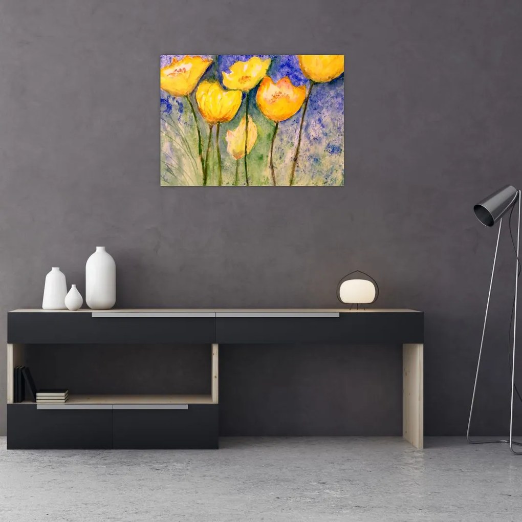 Kép - sárga tulipán (üvegen) (70x50 cm)