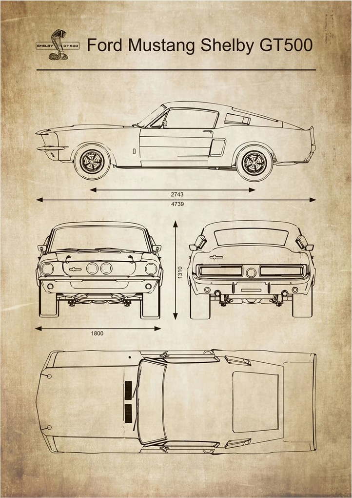 Poszter Shelby Gt 500 Ford Mustang Retro diagram