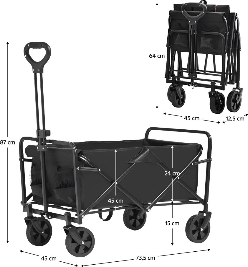 Kerti kocsi, összecsukható, fekete, KARIL
