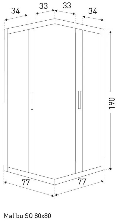 Malibu SQ 80x80 szögletes zuhanykabin zuhanytálca nélkül