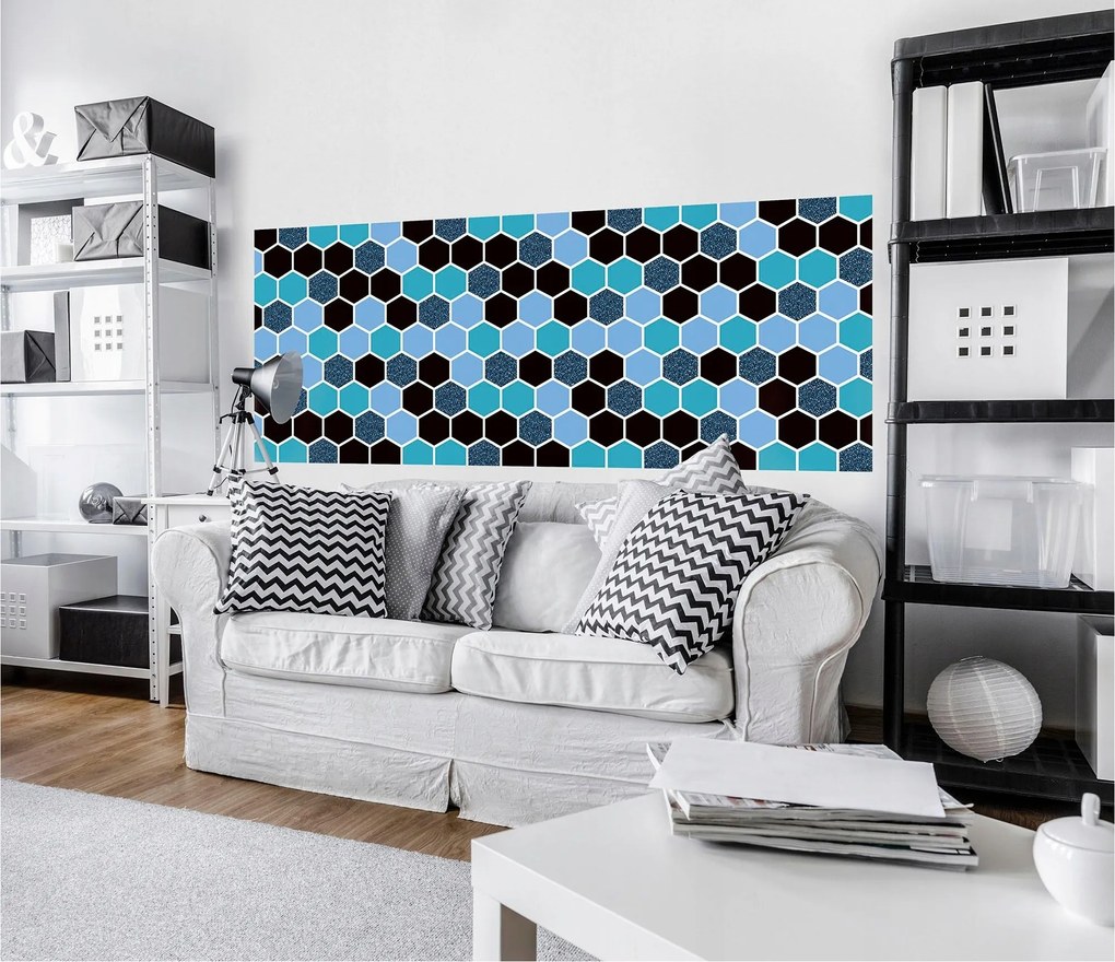 Fotótapéta Hatszögek Kék geometria fal stílus 250x104 +ragasztó