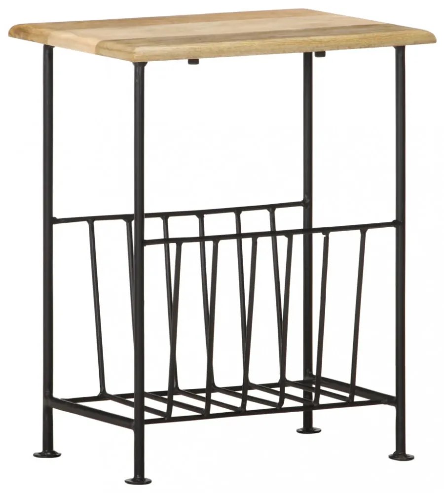 vidaXL tömör mangófa és acél újságtartó 40 x 30 x 50 cm