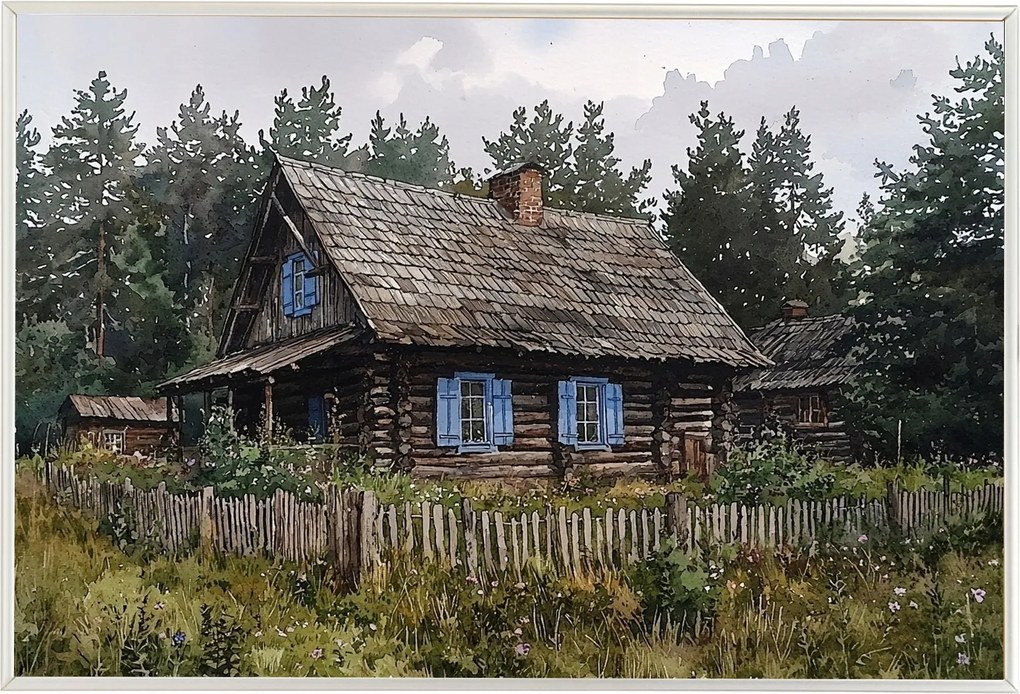 Poszter Keret Alumínium Tájkép Alföld Falu Skanzen Ház Kunyhó Kert 60x40