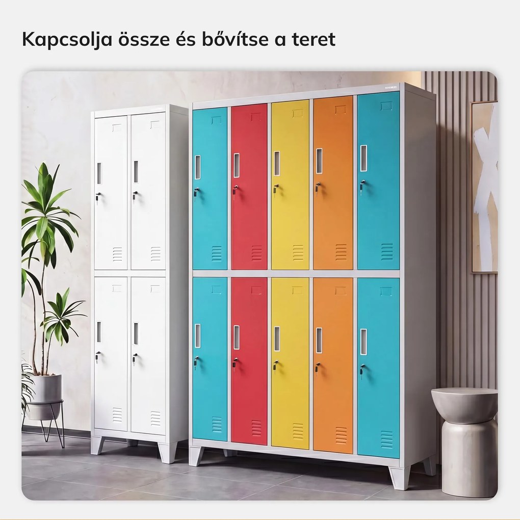 BOZP öltözőszekrény 10 ajtós szürke-többszínű: BARTEK 1360 x 1720 x 450 mm