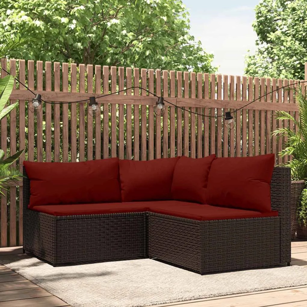 3 részes barna polyrattan kerti ülőgarnitúra párnával