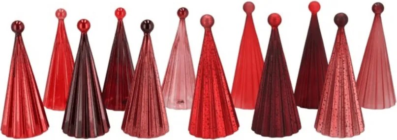 Üveges világító TWINKLE karácsonyfa LED világítással 22 cm, vörös árnyalatok.