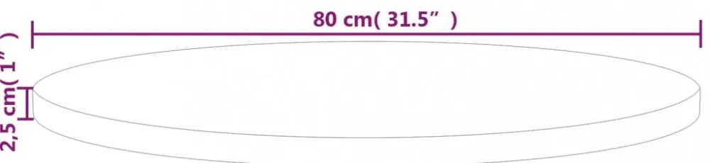kerek kezeletlen tömör tölgyfa asztallap Ø80 x 2,5 cm