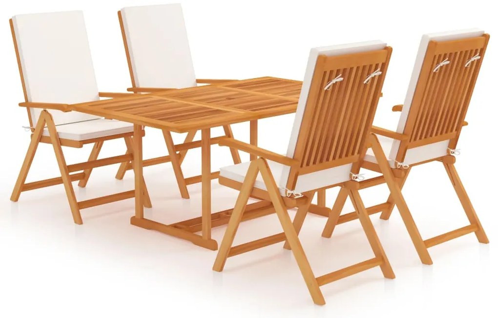 vidaXL 5 részes tömör tíkfa kerti étkezőgarnitúra párnákkal