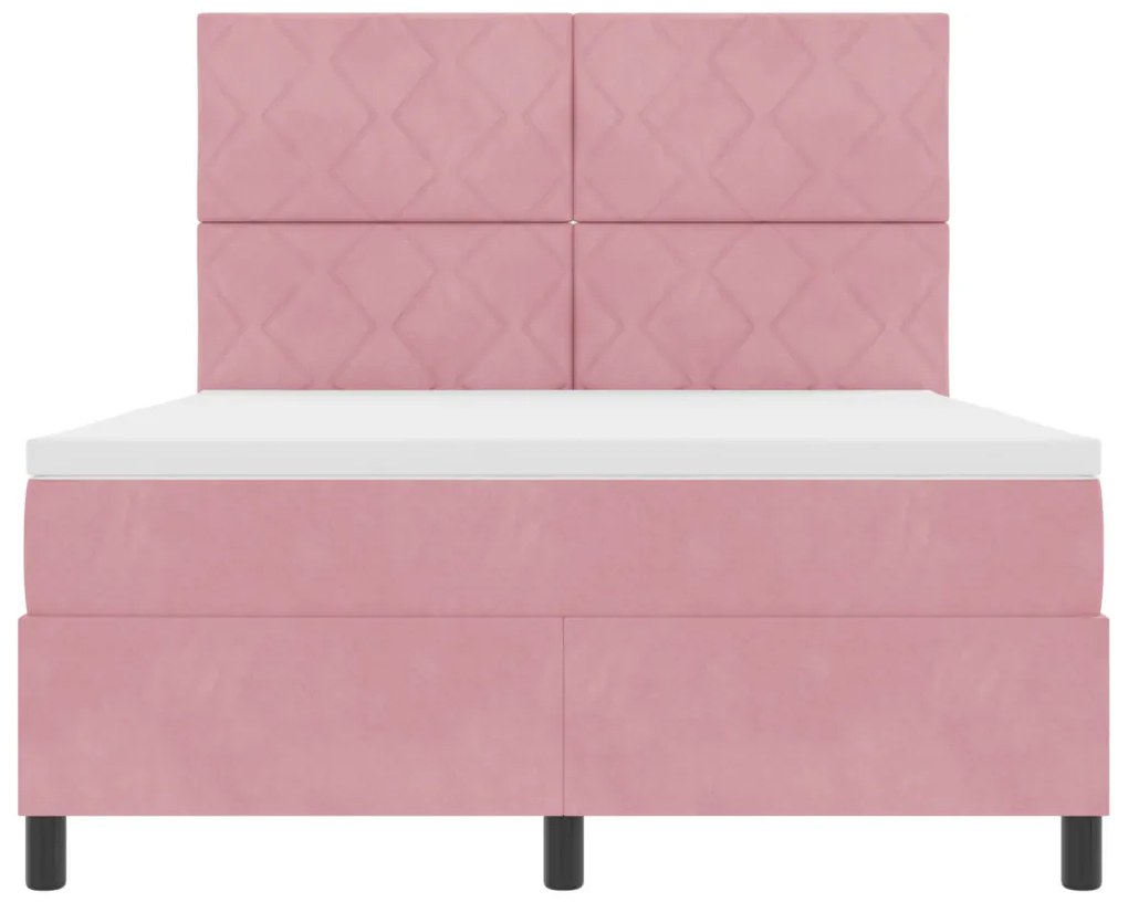 Boxspring Ágy Matrac Fekvőfelület Rózsaszín 140x190 cm Bársony