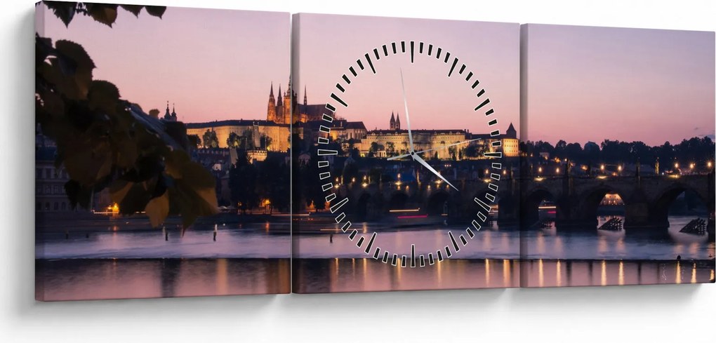 A Prágai vár és a Moldva képe (órával) (90x30 cm)