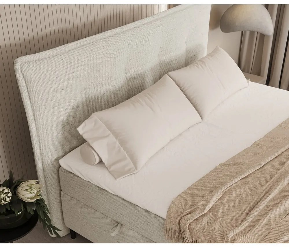 Krémszínű ágyneműtartós boxspring ágy 140x200 cm Sinai – Maison de Rêve
