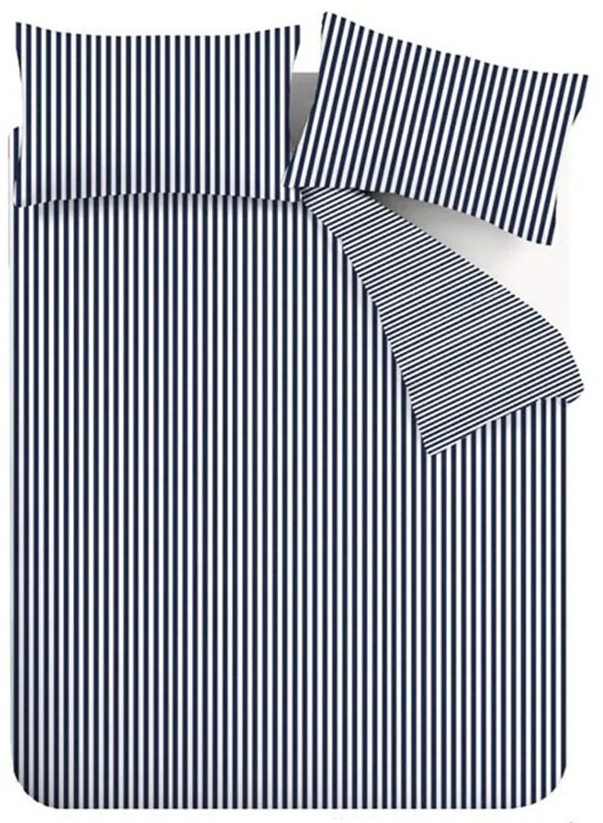 Sötétkék egyszemélyes flanel ágyneműhuzat 135x200 cm Stripe – Catherine Lansfield