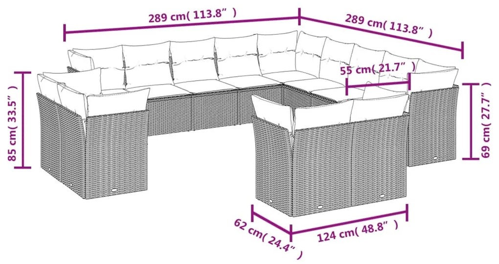 13 részes fekete polyrattan kerti ülőgarnitúra párnákkal