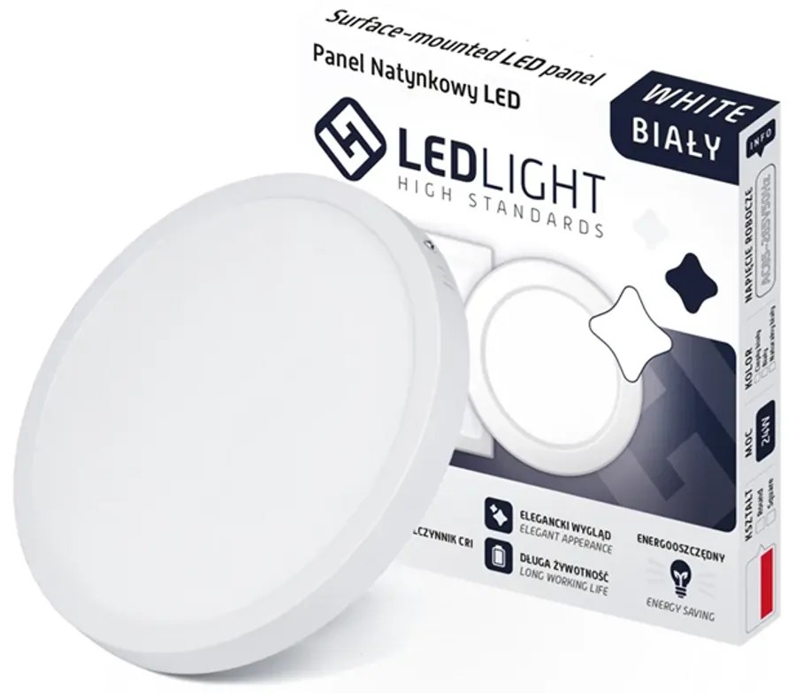 LED mennyezeti kerek panel, beépített trafóval, nem villogó, CCD, fehér, 18W