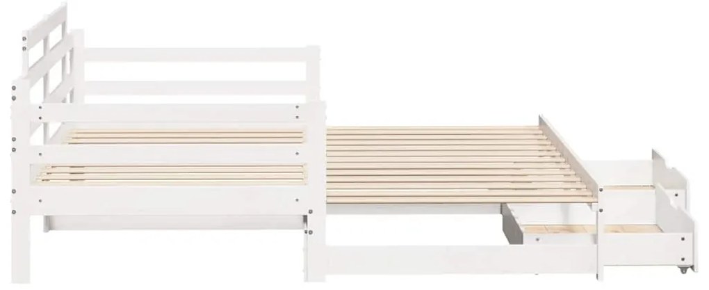 fehér kihúzható heverő fiókokkal matrac nélkül 90 x 190 cm