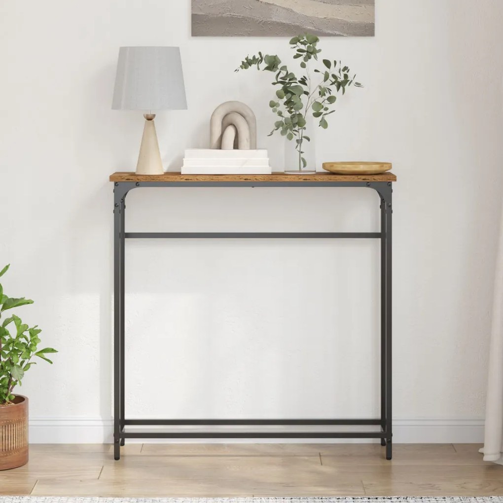 vidaXL Konzolasztal Régi Fa 75x19,5x75 cm Műgyanta és Acél