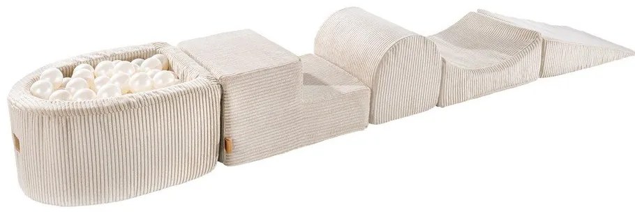 Krémszínű kordbársony habszivacs játszótér 5 db-os magasság 30 cm 250x45 cm Montessori – Meowbaby