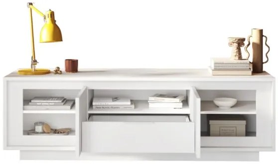 SKY 2.0 TV-szekrény 2 ajtóval és 1 fiókkal, fehér matt lakkozott vázzal és előlapokkal