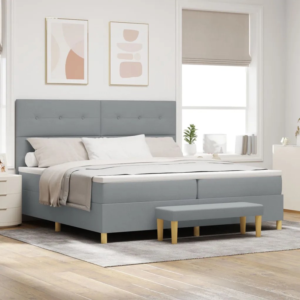 Boxspring Ágy Mattal &amp; Pad Light Grey 200x200 cm Szövet