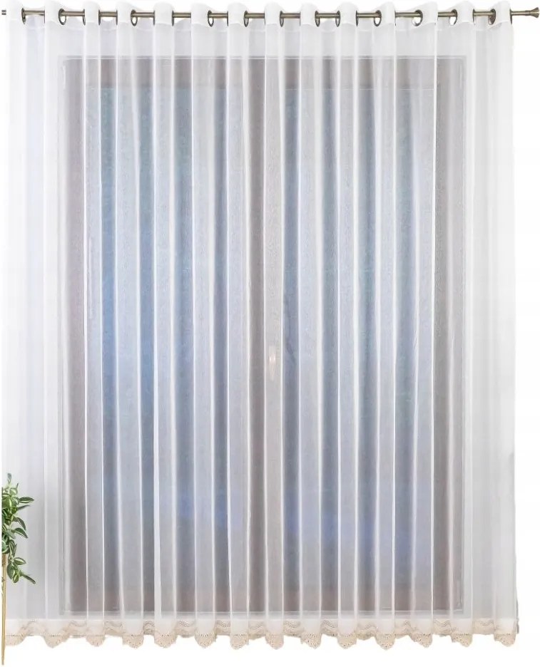 Függöny napellenző átvezető fehér, bézs hímzéssel 250X165