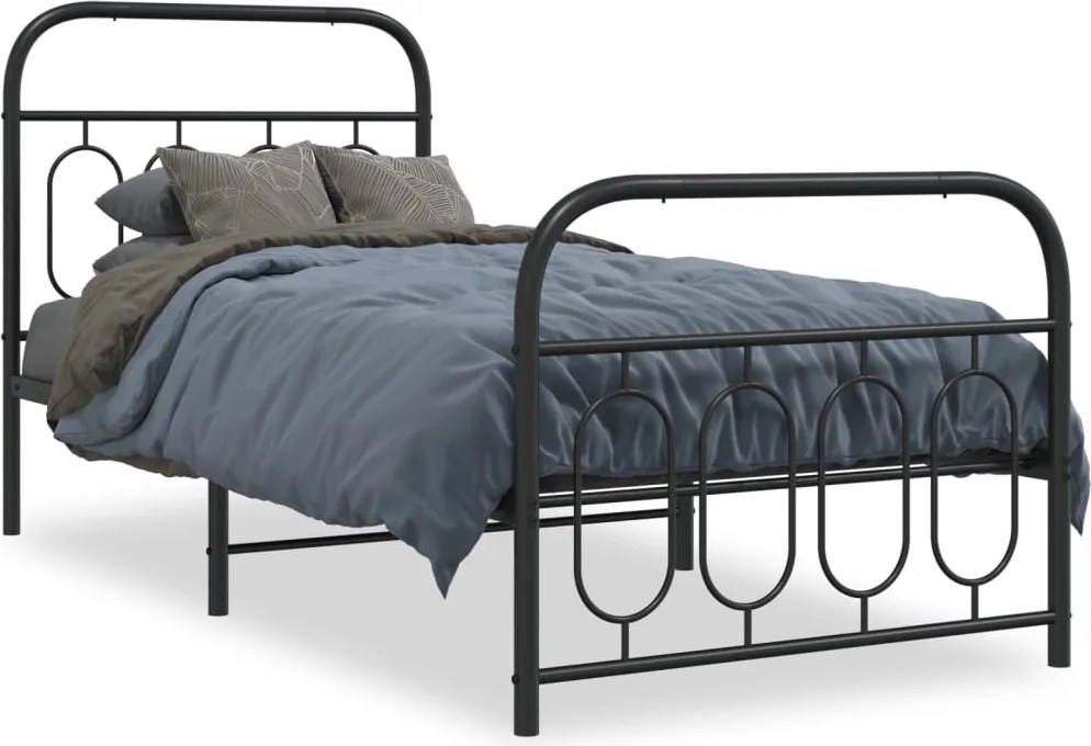 vidaXL fekete fém ágykeret fej- és lábtámlával 90 x 190 cm