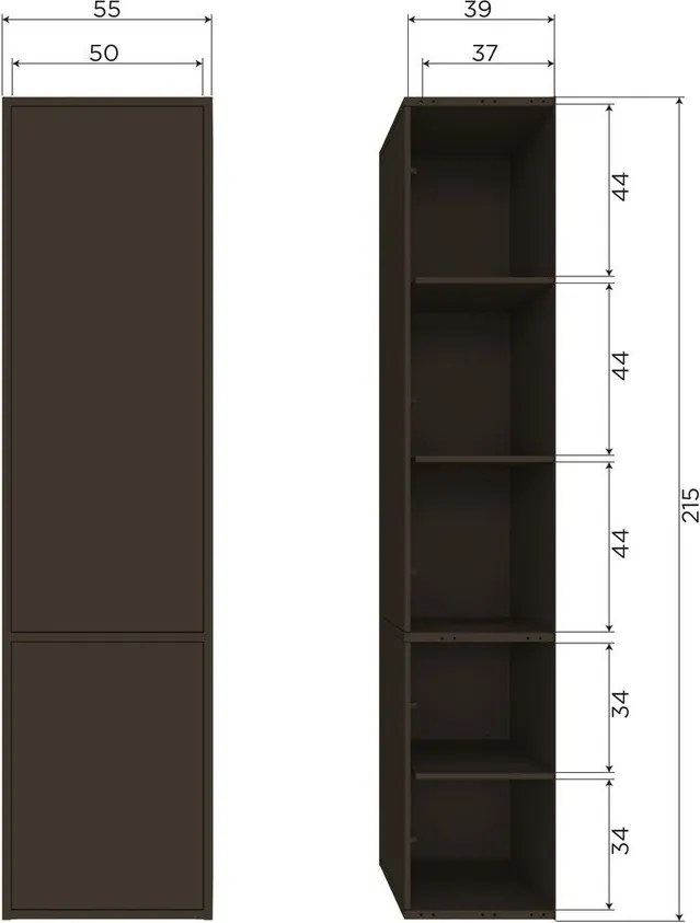 Sötétbarna borovi fenyő moduláris szekrény 55x215 cm Meggy – WOOOD