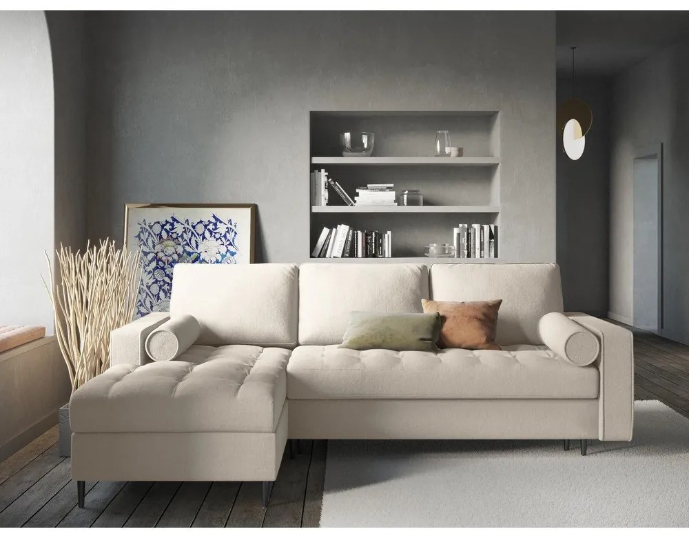 Santo világosbézs kinyitható sarokkanapé, bal oldali - Milo Casa