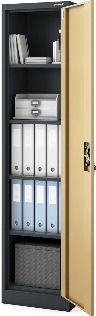 Fém irodai iratszekrény, antracit/dió, 450x1850x400 mm: ALEX Eco Design