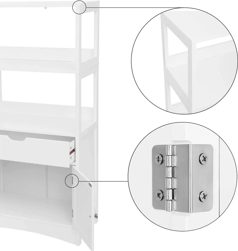 Fürdőszobai szekrény 2 nyitott polc és dupla ajtó 60 x 32,5 x 122 cm