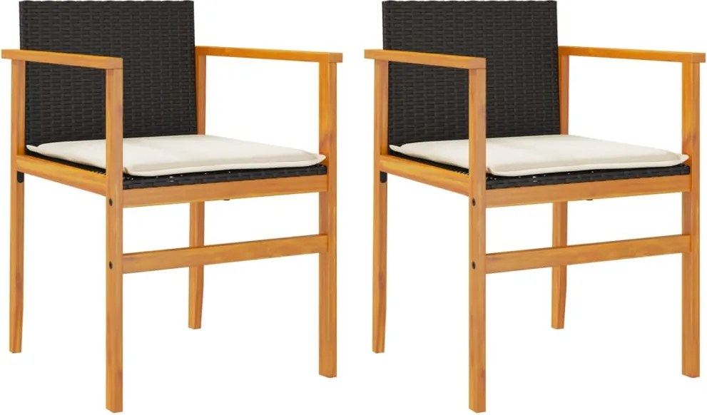 vidaXL 2 db fekete polyrattan és tömör fa kerti szék párnával