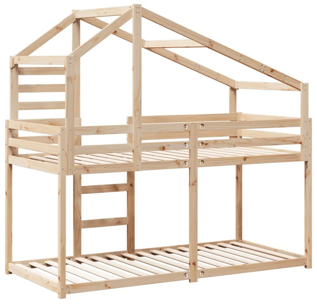 tömör fenyőfa ágy emelettel és tetővel 80 x 200 cm