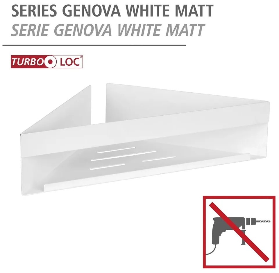 Matt fehér öntapadós rozsdamentes acél Turbo-Loc fürdőszobai sarokpolc Genova – Wenko