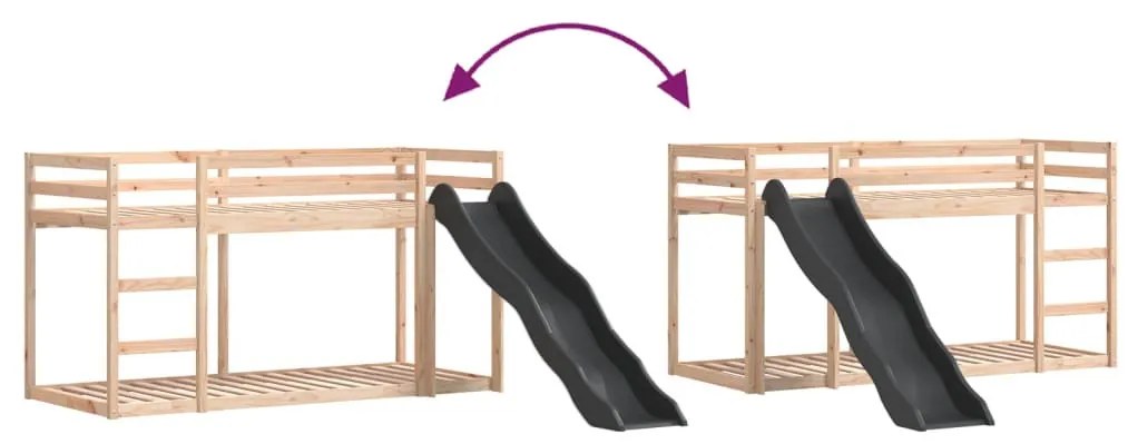 tömör fenyőfa emeletes ágy csúszdával és létrával 90 x 200 cm