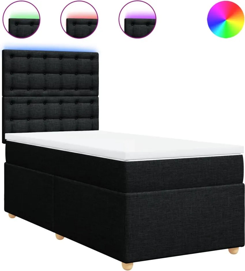 vidaXL fekete szövet rugós ágy matraccal 80 x 200 cm