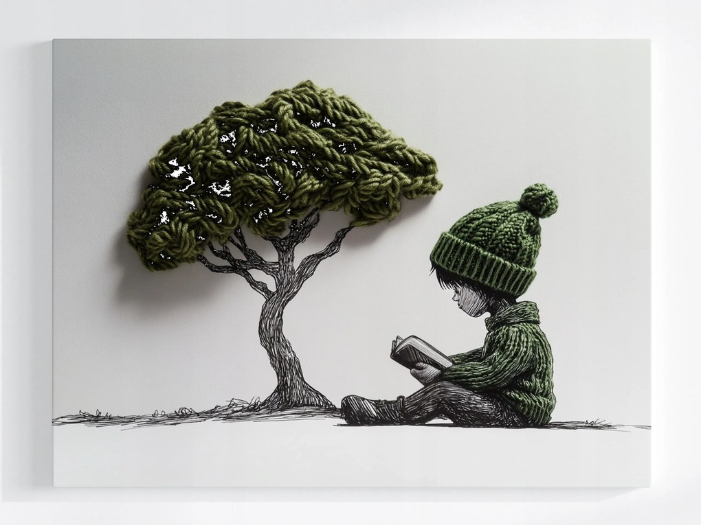 Vászonkép Canvas Gyerek Fiú Fa Könyv 3D Gyapjú 80x60