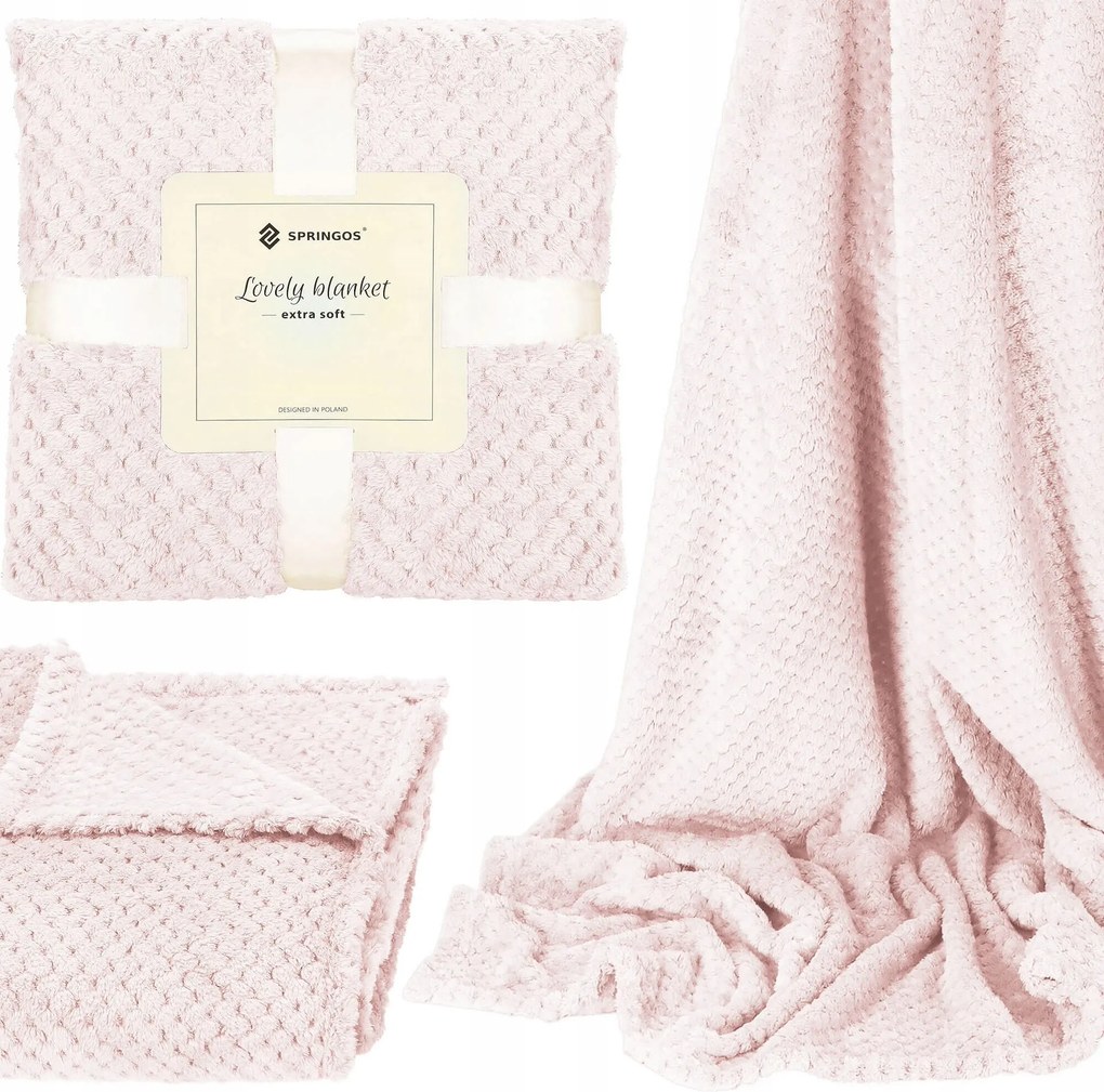Vastag Puha Pléd Takaró Dombornyomott Mintás 200X220 Ágytakaró Rózsaszín Plüss