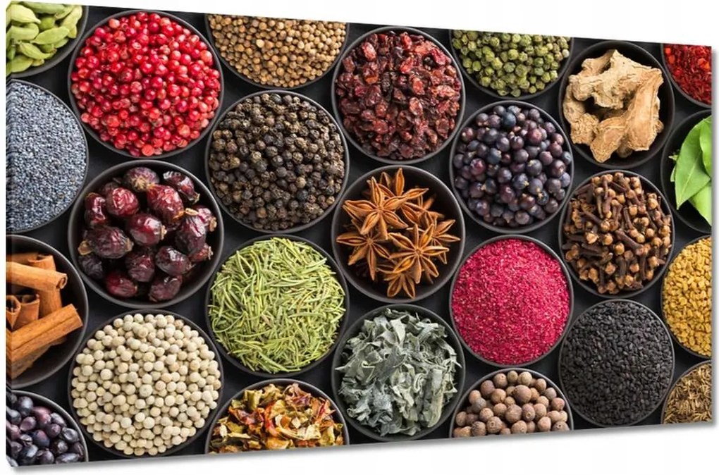 Vászonkép 120x70 Fűszertálak gyógynövények