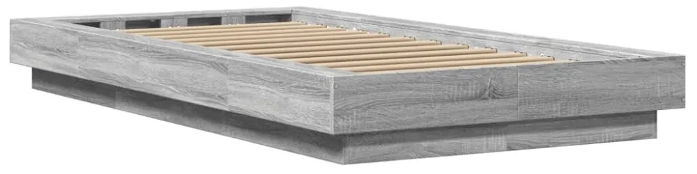 szürke sonoma színű szerelt fa ágykeret LED-del 90 x 190 cm