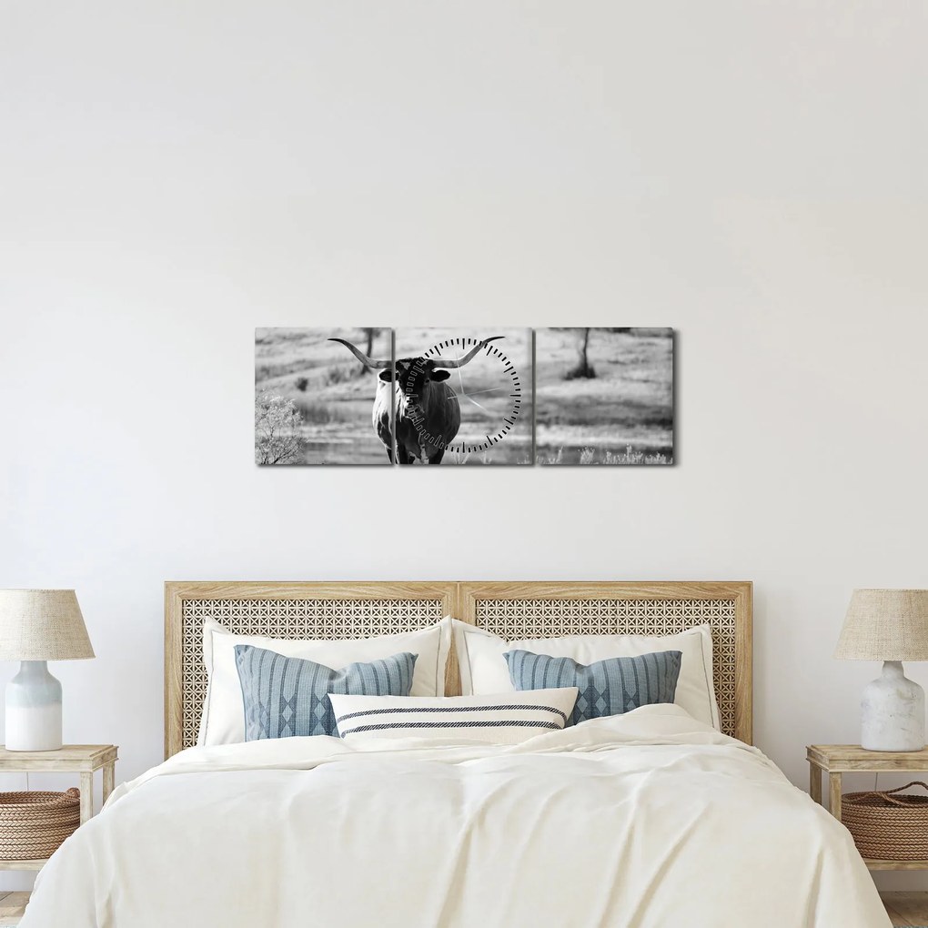 Kép - Tehén, fekete-fehér (órával) (90x30 cm)