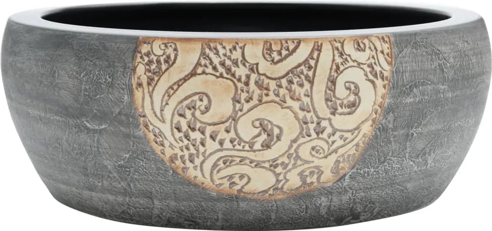 vidaXL fekete és barna kerámia kerek asztali mosdó Φ41 x 14 cm