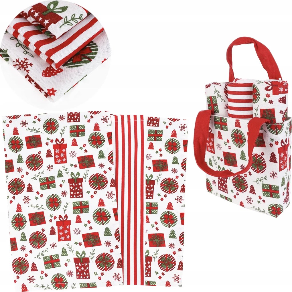 Karácsonyi konyhai törölközők táskában Ajándék karácsonyra 3 db Moraj 40x70